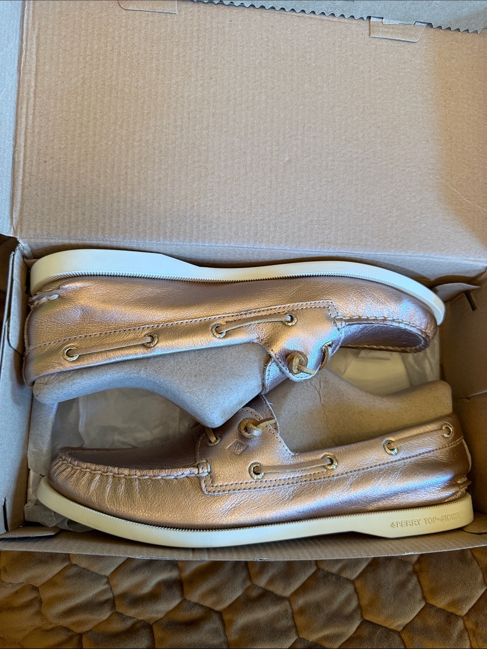 Sperry Authentic Original Vida Rose Gold Metallic Boat Shoes Women’s Size 10